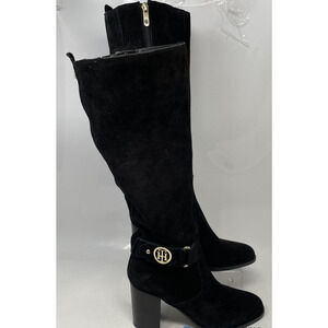 Tommy Hilfiger Womens Deanne Black Suede Side-Zip Tall Boots Size 8M
